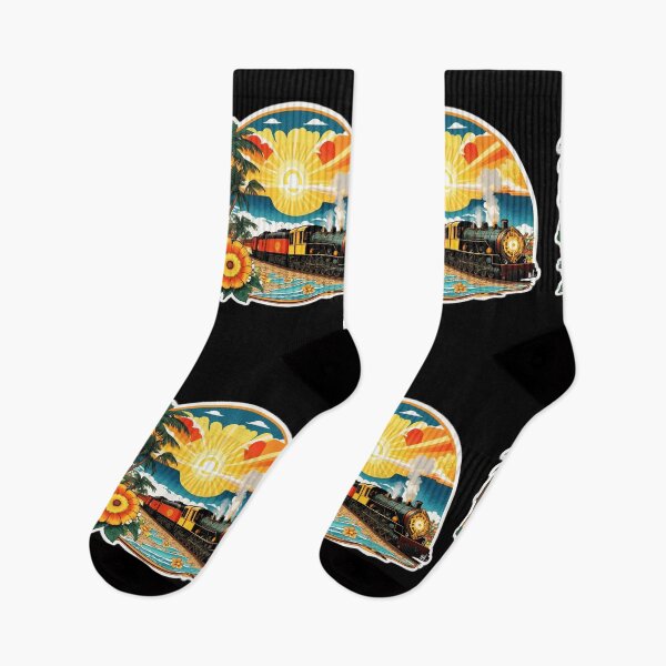 Item preview, Steam Train on a Beach at Sunset Surrounded by Hawaiian Orchids designed and sold by NautiChic.