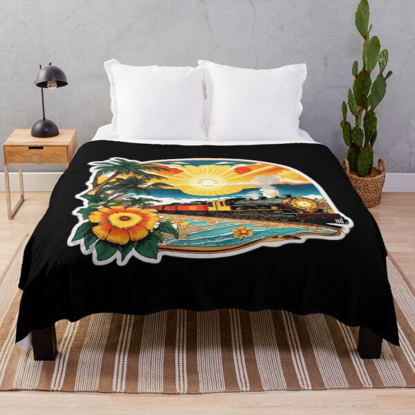 Item preview, Steam Train on a Beach at Sunset Surrounded by Hawaiian Orchids designed and sold by NautiChic.