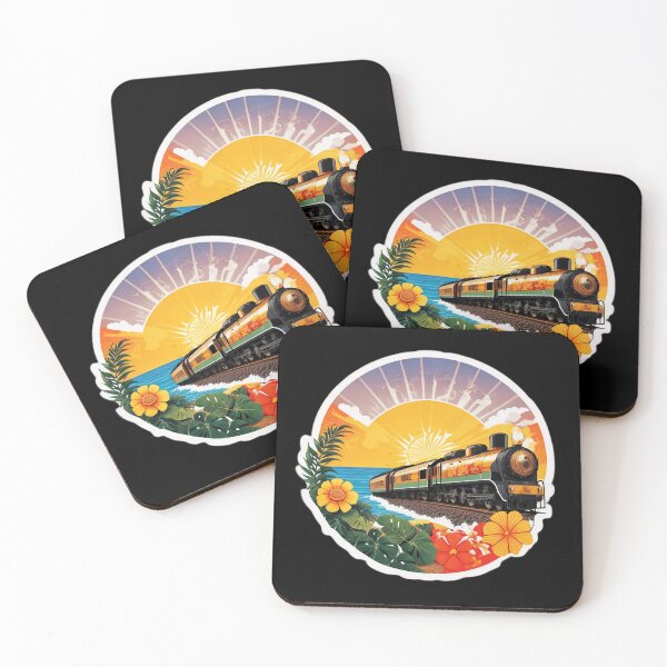 Item preview, Steam Locomotive on a Beach at Sunset Surrounded by Hawaiian Orchids designed and sold by NautiChic.