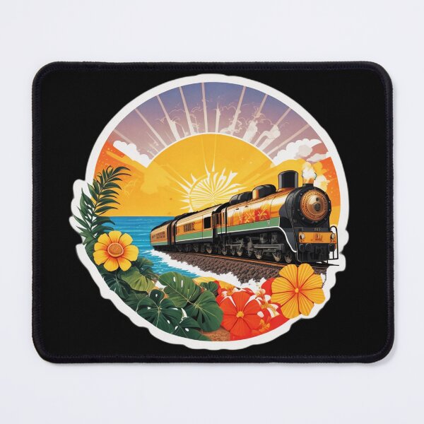 Item preview, Steam Locomotive on a Beach at Sunset Surrounded by Hawaiian Orchids designed and sold by NautiChic.