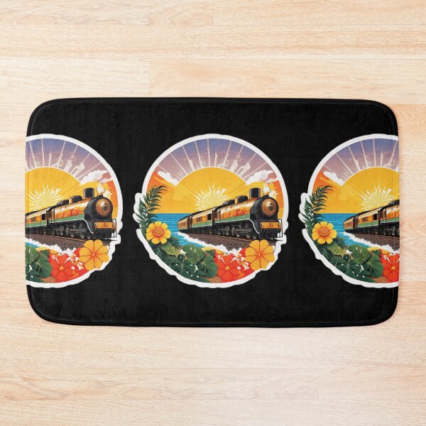 Item preview, Steam Locomotive on a Beach at Sunset Surrounded by Hawaiian Orchids designed and sold by NautiChic.