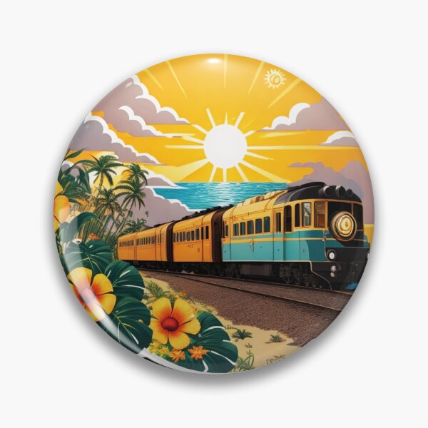 Item preview, Express Train on a Beach at Sunset Surrounded by Hawaiian Orchids designed and sold by NautiChic.