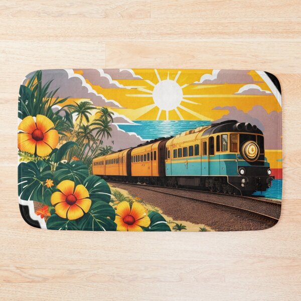 Item preview, Express Train on a Beach at Sunset Surrounded by Hawaiian Orchids designed and sold by NautiChic.