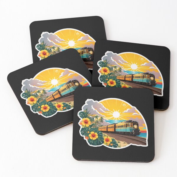 Item preview, Express Train on a Beach at Sunset Surrounded by Hawaiian Orchids designed and sold by NautiChic.