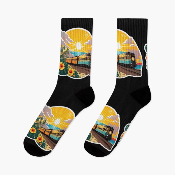 Item preview, Express Train on a Beach at Sunset Surrounded by Hawaiian Orchids designed and sold by NautiChic.