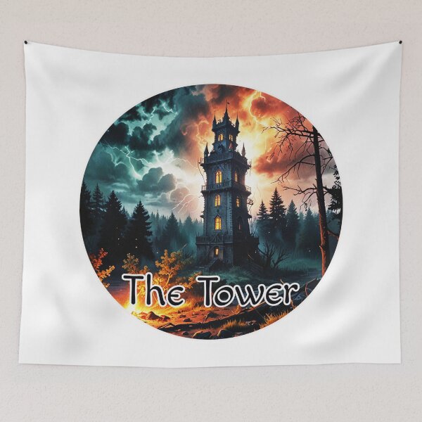 Item preview, Major Arcana Tarot Card The Tower - Forest Tower Struck by Lightning designed and sold by Pixel Waite.