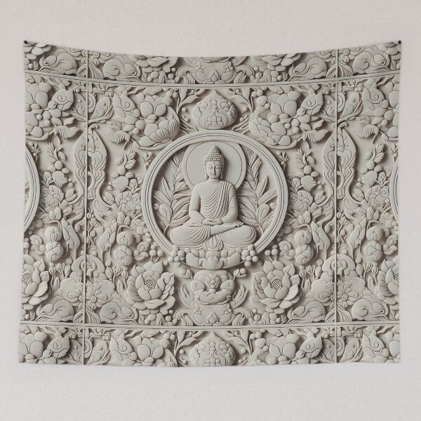 Item preview, Buddhist Minimal Beige Carving Pattern – Elegant Zen Design, Subtle Carvings, Tranquil Beige Background, Minimalist Buddhist Art, Serene Carving Motif designed and sold by 21 Dragonflies.