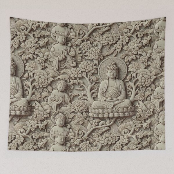 Item preview, Intricate Beige Chic Buddhist Minimal Beige Carving Pattern on Dark Grey – Elegant Zen Design, Subtle Carvings, Tranquil Beige Background, Minimalist Buddhist Art, Serene Carving Motif designed and sold by 21 Dragonflies.