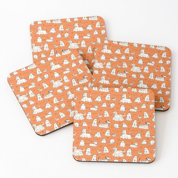 Item preview, Halloween Dog Walking Ghosts Orange designed and sold by EmiBeeBuzz.