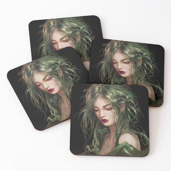 Item preview, Beauty Girl Head with Long, Wavy Hair Blending Into Green Foliage designed and sold by macadolie.