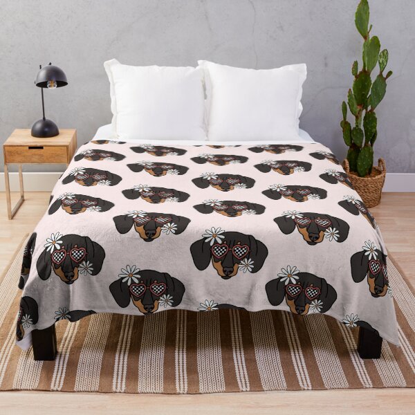 Item preview, Dachshund Retro Dog with Heart Shaped Checkered Glasses and White flowers designed and sold by MrsCreative1.