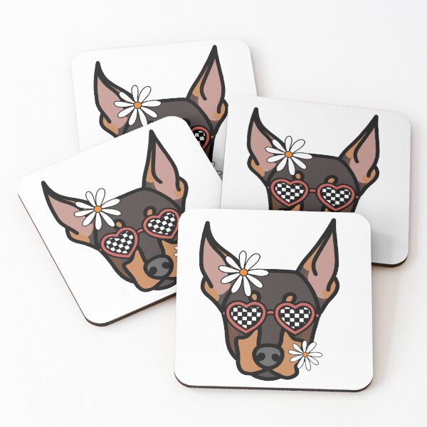 Item preview, Doberman Retro Dog with Heart Shaped Checkered Glasses and White flowers  designed and sold by MrsCreative1.