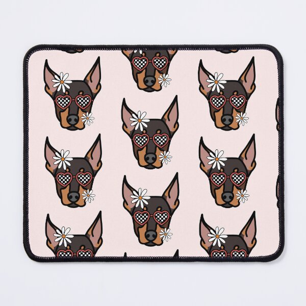 Item preview, Doberman Retro Dog with Heart Shaped Checkered Glasses and White flowers  designed and sold by MrsCreative1.