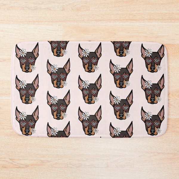 Item preview, Doberman Retro Dog with Heart Shaped Checkered Glasses and White flowers  designed and sold by MrsCreative1.