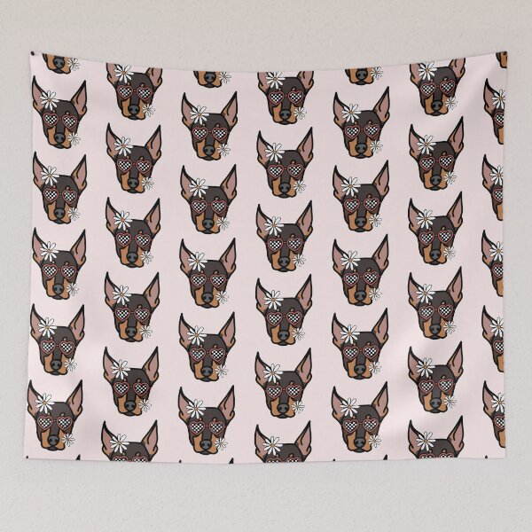 Item preview, Doberman Retro Dog with Heart Shaped Checkered Glasses and White flowers  designed and sold by MrsCreative1.