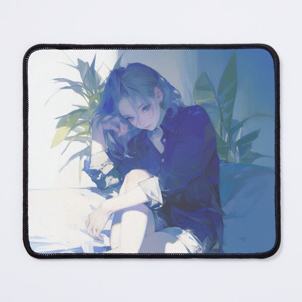 Item preview, Pensive Anime Girl in Blue-Toned Artwork designed and sold by KazyWeeb.