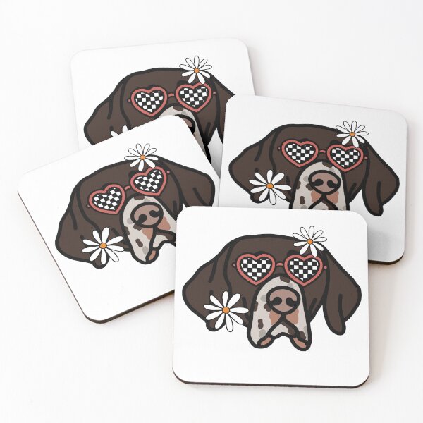 Artikelvorschau, Englischer Pointer Retro-Hund mit herzförmigen karierten Gläsern und weißen Blumen entworfen und verkauft von MrsCreative1.