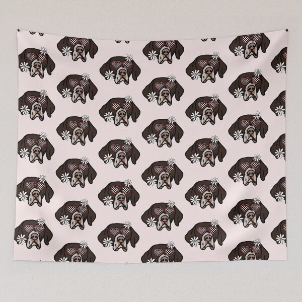 Item preview, English Pointer Retro Dog with Heart Shaped Checkered Glasses and White flowers  designed and sold by MrsCreative1.