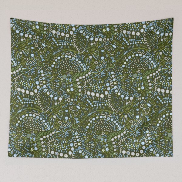 Item preview, Abstract textured bohemian tangle wonky organic rusticblue green white designed and sold by FrancesPoff.