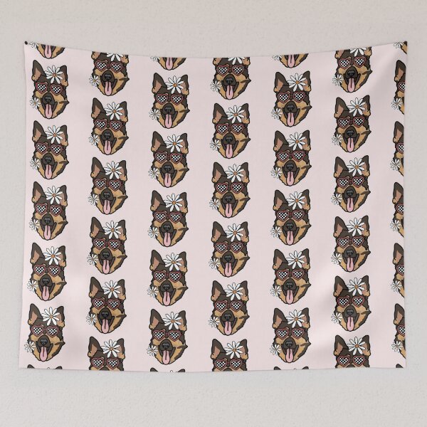 Artikelvorschau, Deutscher Schäferhund Pointer Retro Hund mit herzförmigen karierten Gläsern und weißen Blumen entworfen und verkauft von MrsCreative1.