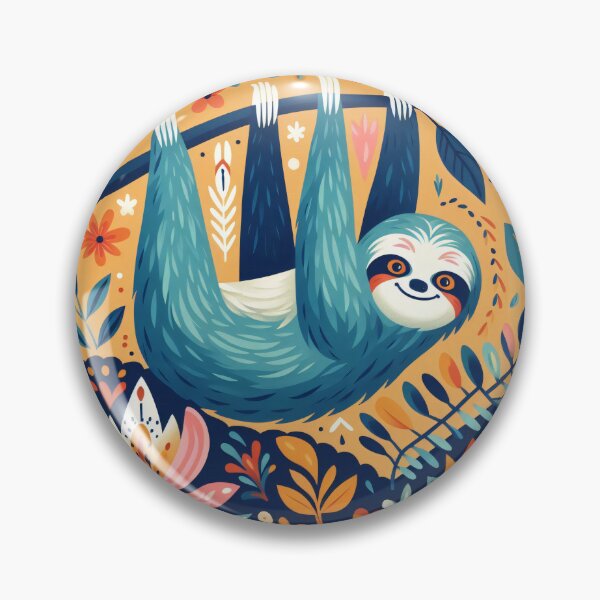 Item preview, Scandinavian Folk Art cute pretty happy Sloth just hanging out by heidiannemorris designed and sold by FOLK ART FUSION by heidiannemorris.