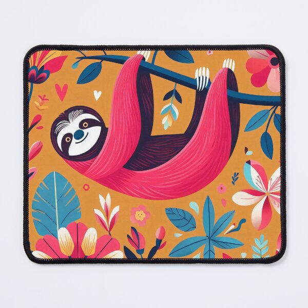 Item preview, Scandinavian Folk Art cute pretty happy Sloth just hanging out by heidiannemorris designed and sold by FOLK ART FUSION by heidiannemorris.