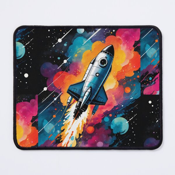 Item preview, Retro-Futuristic Rocket Ship in Vibrant Space designed and sold by ByteyCreatives.