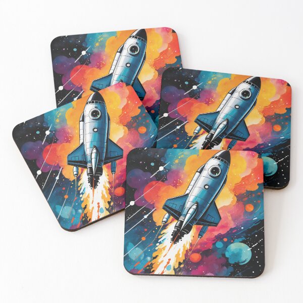 Item preview, Retro-Futuristic Rocket Ship in Vibrant Space designed and sold by ByteyCreatives.