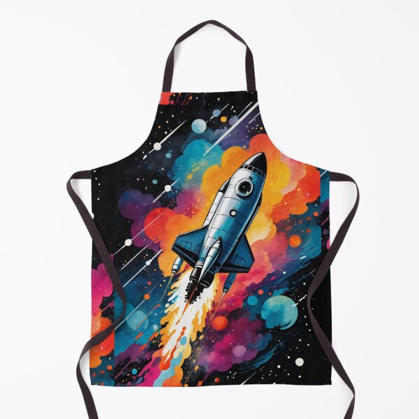 Item preview, Retro-Futuristic Rocket Ship in Vibrant Space designed and sold by ByteyCreatives.