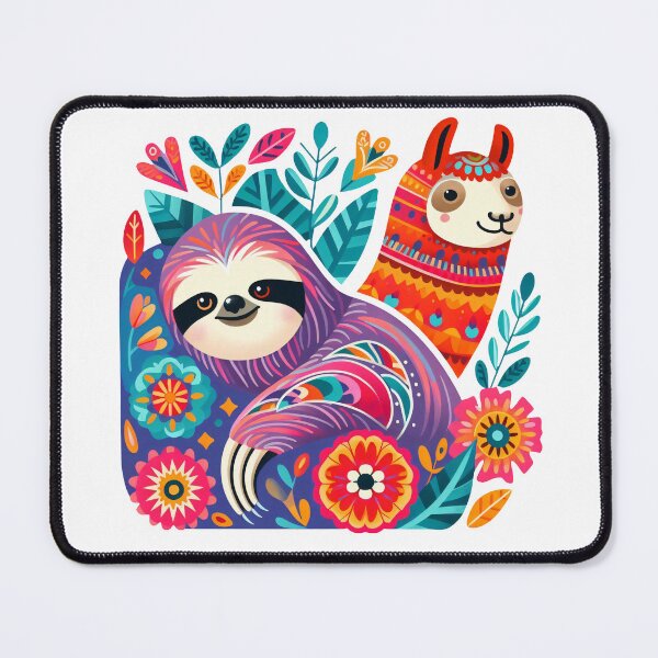 Item preview, Scandinavian Folk Art cute smiling Sloth with Llama designed and sold by FOLK ART FUSION by heidiannemorris.