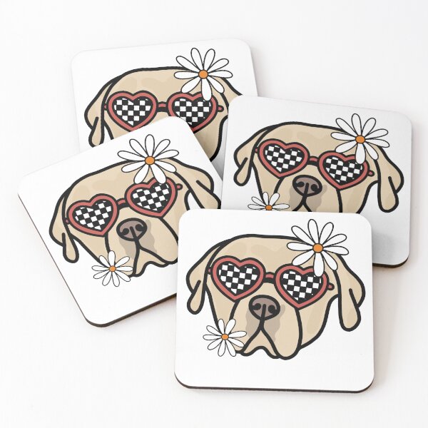 Item preview, Labrador light Brown Dog with Heart Shaped Checkered Glasses and White flowers  designed and sold by MrsCreative1.