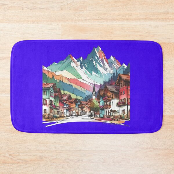 Item preview, Colorful Alpine Village with Majestic Peaks - Vibrant Mountain Landscape Art,  designed and sold by PaintMeWorld.
