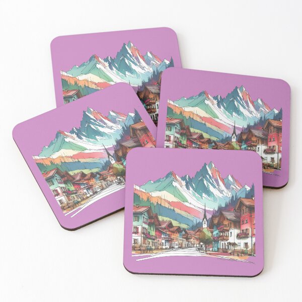 Item preview, Colorful Alpine Village with Majestic Peaks - Vibrant Mountain Landscape Art,  designed and sold by PaintMeWorld.