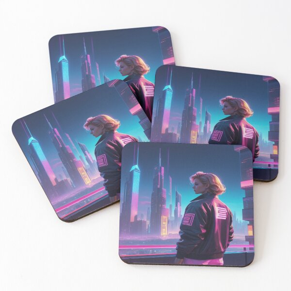 Item preview, Synthwave Cityscape with Neon Grid and 1980s Buildings designed and sold by PrintPulse-9.