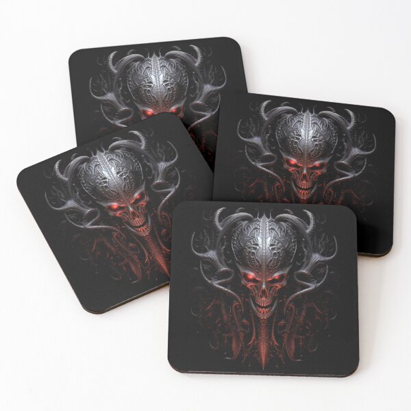 Item preview, Demonic Biomechanical Skull with Glowing Eyes and Ornate Horns designed and sold by Vinson-MFG.