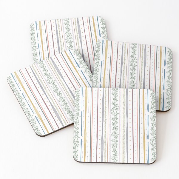 Item preview, Pretty pastel leaves and stripes print designed and sold by Blankcanvasbym.