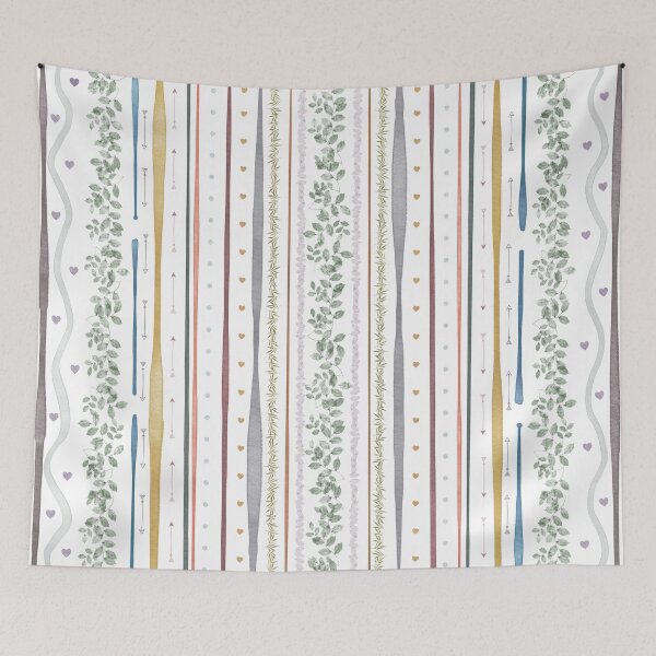 Item preview, Pretty pastel leaves and stripes print designed and sold by Blankcanvasbym.