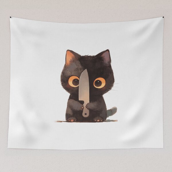 Item preview, Cute Black Cat with Knife designed and sold by KazyWeeb.