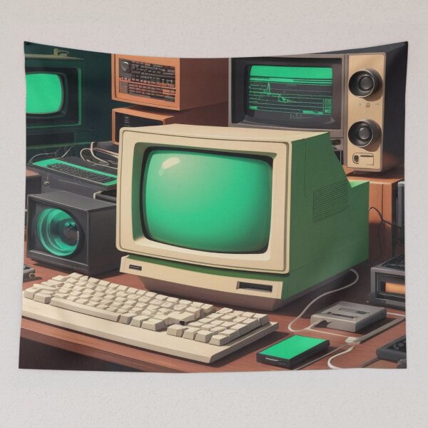 Item preview, Vintage 1980s Computer with Glowing Green Screen designed and sold by PrintPulse-9.