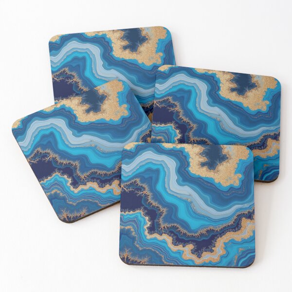 Item preview, Blue Teal Gold Geode Waves Pattern designed and sold by BirdsnStuff.