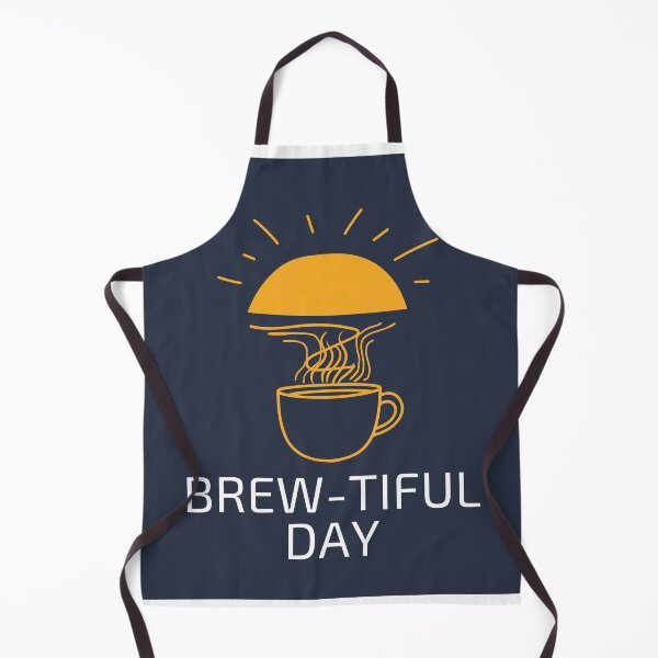 Item preview, "Brew-tiful Day" Coffee and morning inspiration with hot coffee mug and yellow rising sun against solid dark blue background designed and sold by Jacobs-Media.