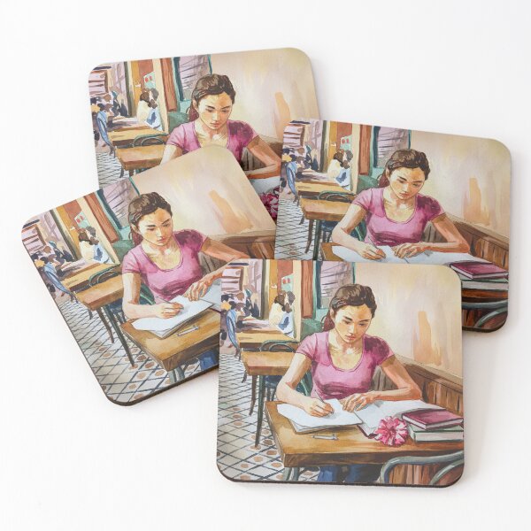 Item preview,  watercolor of girl studying in a cafe or library ,Book Lover Reading Book ,Morning Calm  designed and sold by SOUFIANE1991.
