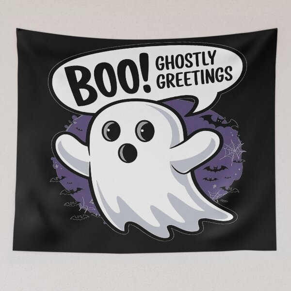 Item preview, A white ghost sheet with two eye holes Boo Ghostly Greetings designed and sold by MRFEZOO2030.