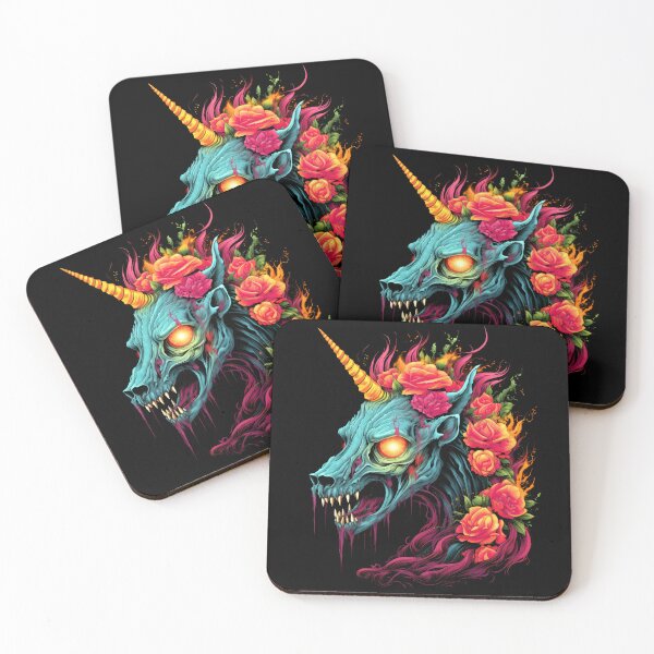 Item preview, Zombie Unicorn with Glowing Eyes and Fiery Floral Mane designed and sold by Vinson-MFG.