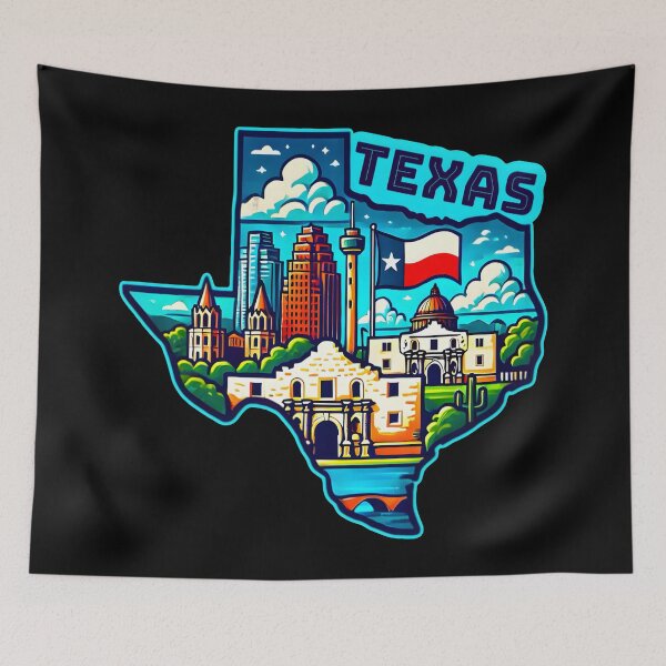 Item preview, Texas State Map USA Skyline and Landmarks Illustration- travel souvenir art designed and sold by Unitepeople.
