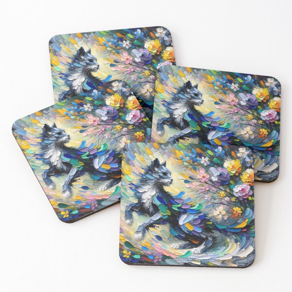 Item preview, Artistic Cat Surrounded by Floral Splashes 4K Wallpaper Painting designed and sold by Keirnyx.