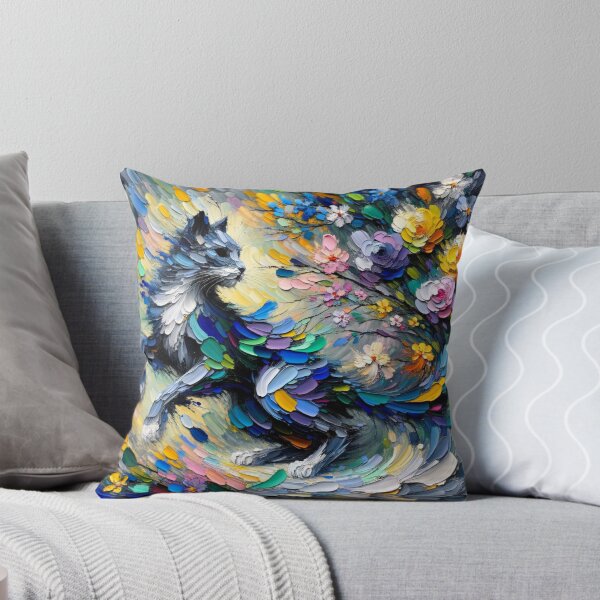 Item preview, Artistic Cat Surrounded by Floral Splashes 4K Wallpaper Painting designed and sold by Keirnyx.