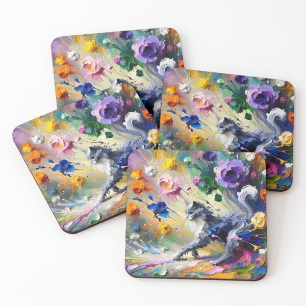 Item preview, Artistic Fantasy Cat Surrounded by Floral Splashes 4K Wallpaper Painting designed and sold by Keirnyx.