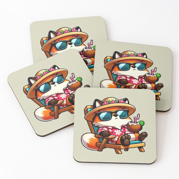 Item preview, Relaxed Fox in Hawaiian Shirt with Coconut Drink designed and sold by Kwanbaba21.