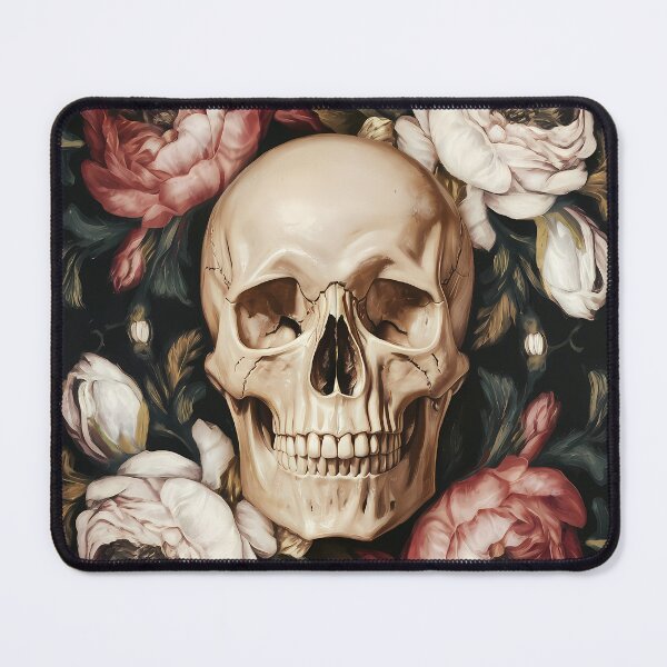 Item preview, Skull and flowers - white and pink peonies girly dark feminine florals botanical gothic oil painting  designed and sold by Fantasy Cache.